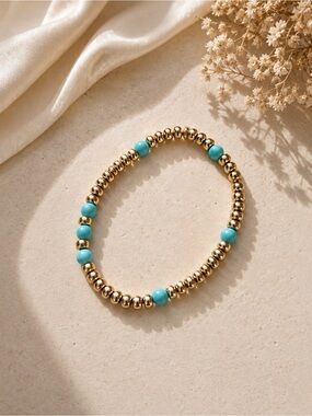 Gold Beaded Bracelet with Turquoise Accent